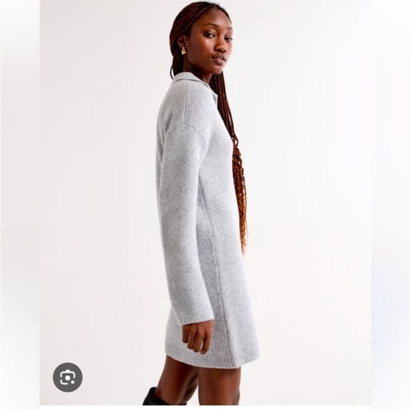 Abercrombie Long Sleeve Collared Sweater Mini Dress Grey Women’s Medium Tall - Picture 2 of 7